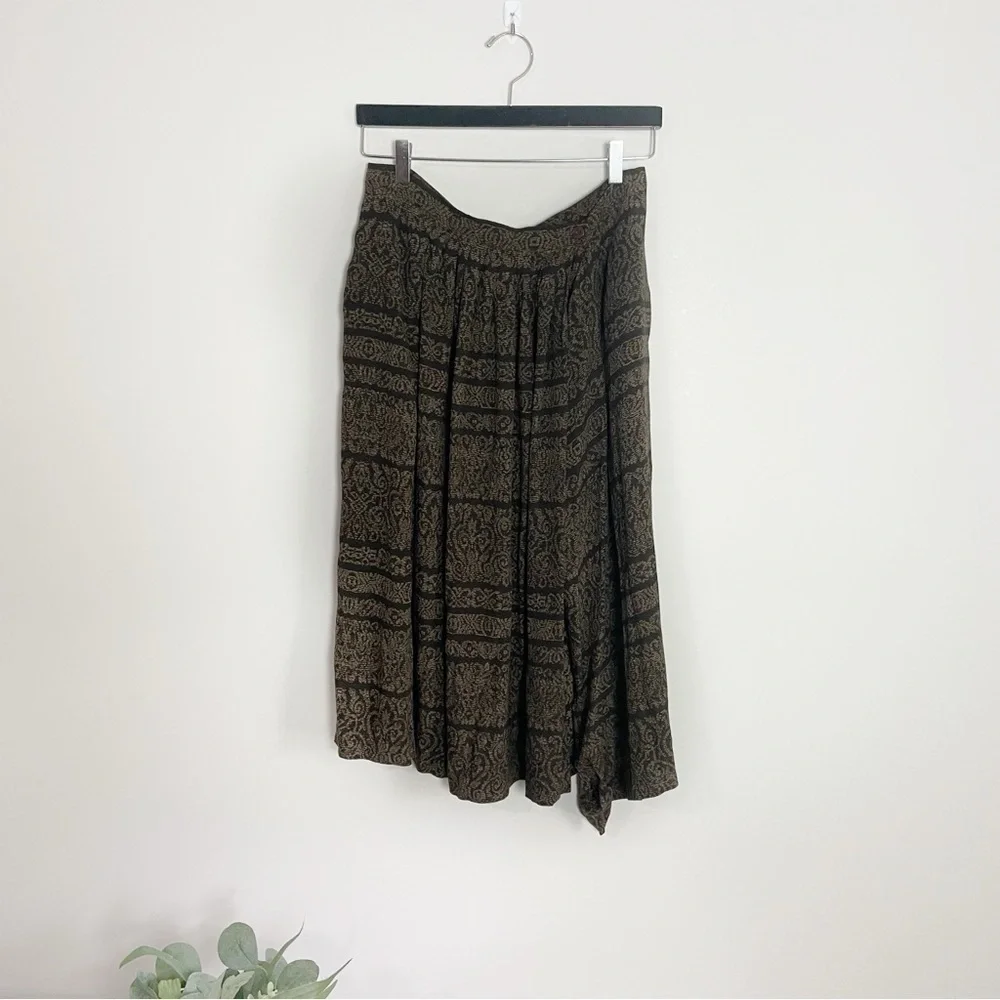 [Jones New York] Vintage 100% Rayon Brown Printed Maxi Wrap Skirt